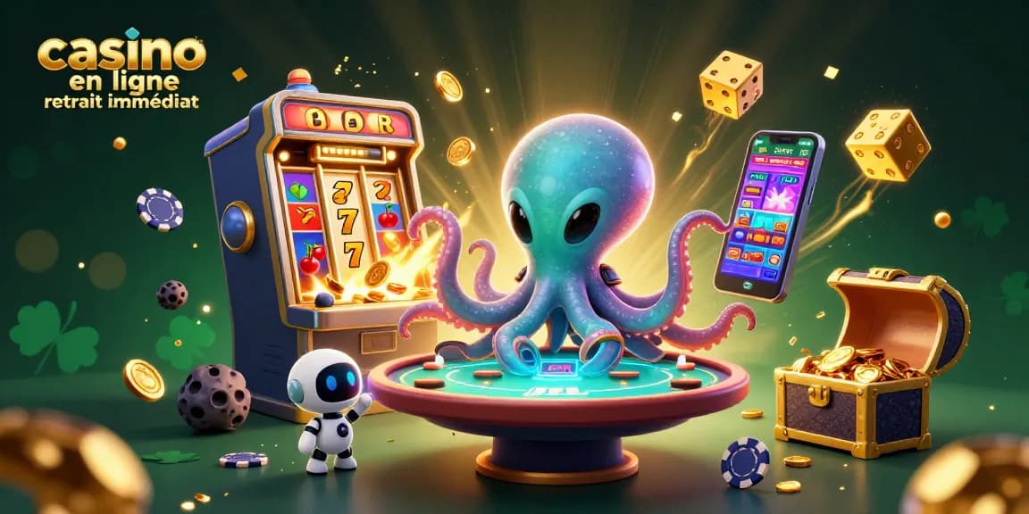 Plongez dans le monde du casino en ligne retrait immédiat avec des aliens jouant sur une table de poker holographique.
