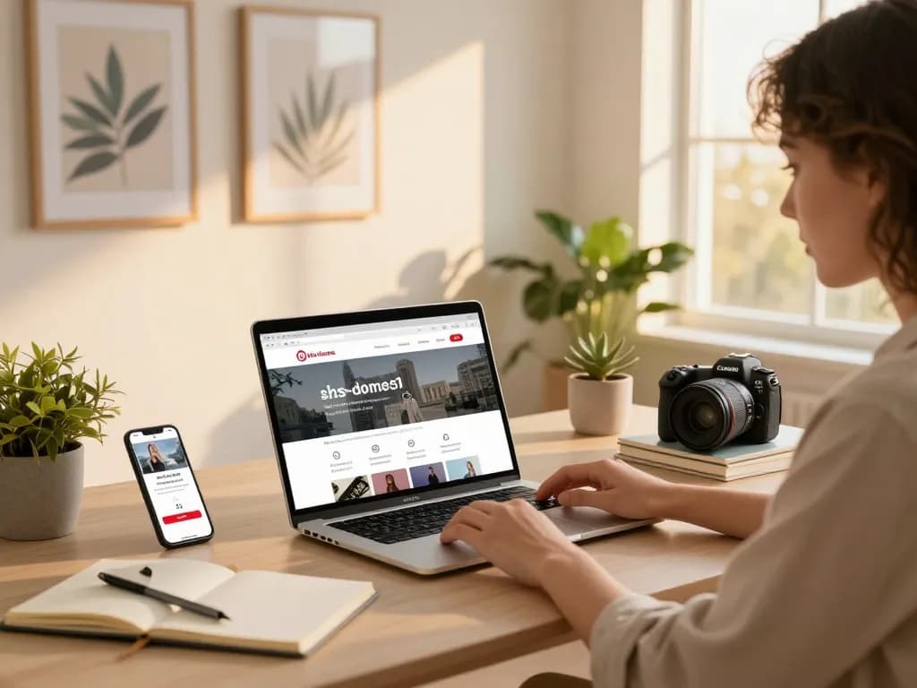 Shs-dome5.com user experience showcasing online shopping in a stylish home office.