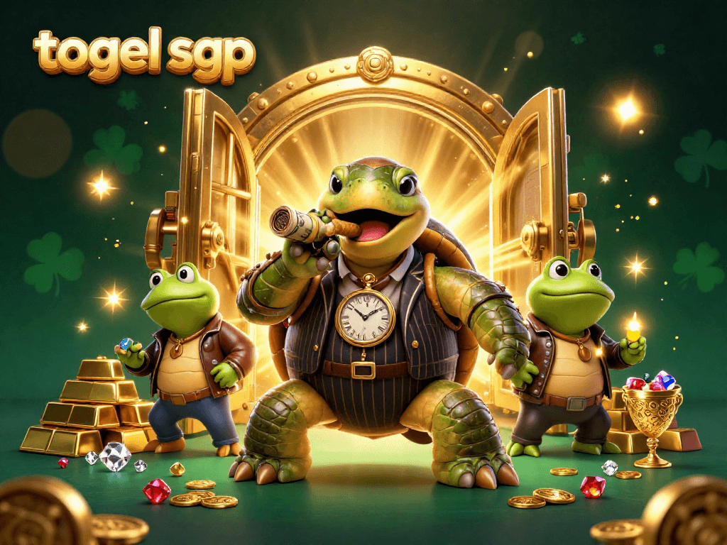 Taruhan togel sgp dengan karakter unik dalam ilustrasi kasino yang meriah dan berwarna.