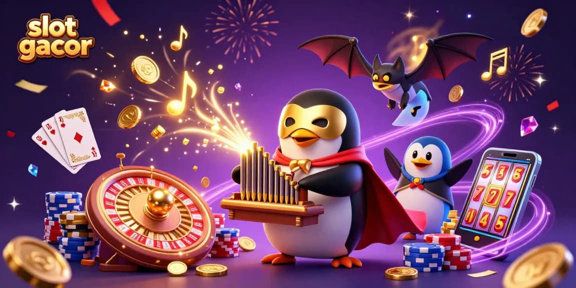 Experience thrilling gameplay with slot gacor in a vibrant casino scene featuring lively characters and dynamic elements.