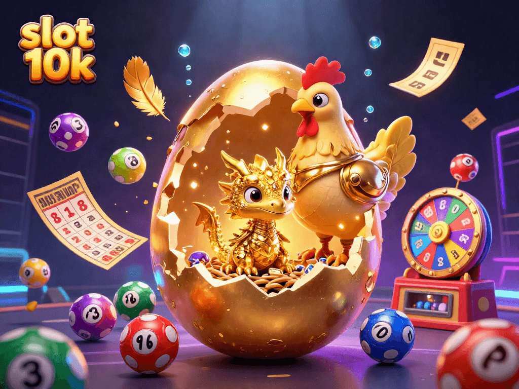 Experience the excitement of slot 10k with a golden dragon and poker chips in a dynamic casino scene.