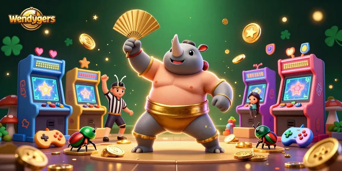 Raih kemenangan dengan wendygers, ilustrasi slot arcade menggembirakan dan penuh koin emas
