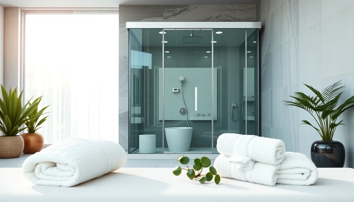 Installer une cabine de douche italienne moderne avec des parois en verre dans une salle de bains élégante.