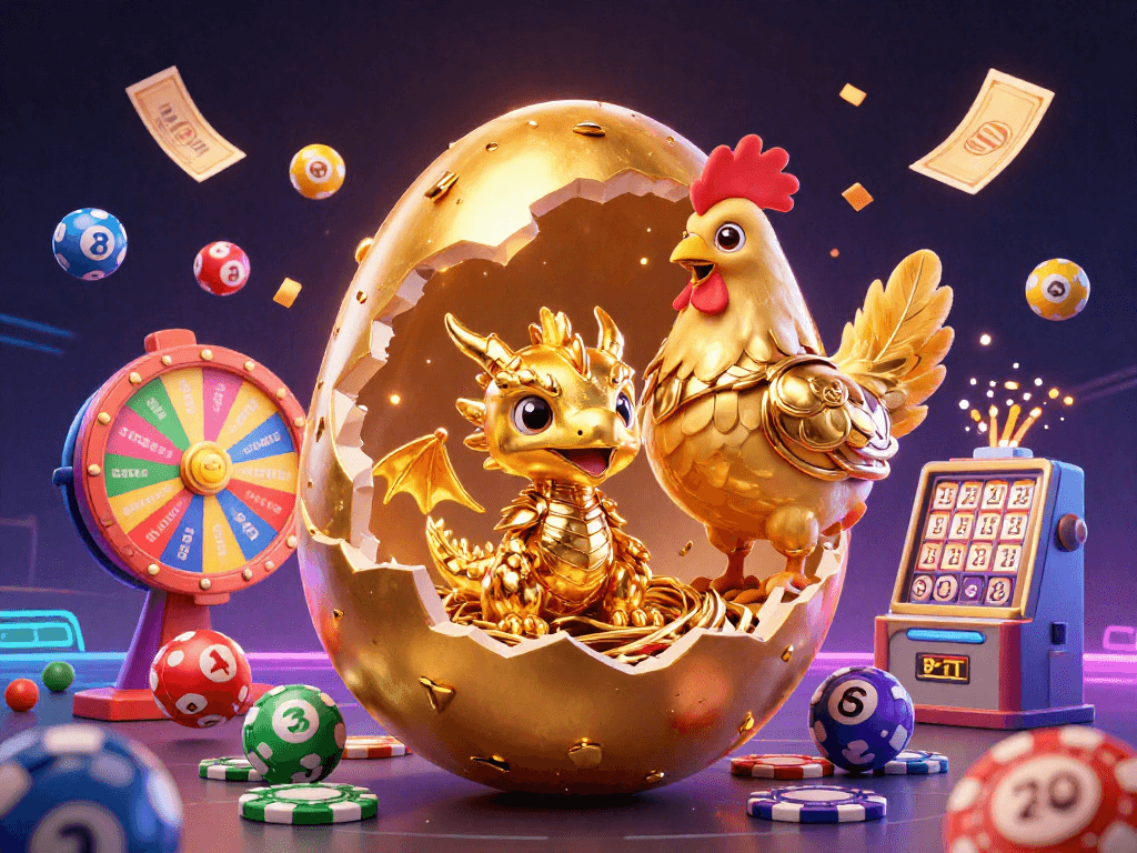 Winbox gaming scene with a golden dragon and vibrant lottery elements enhancing excitement.