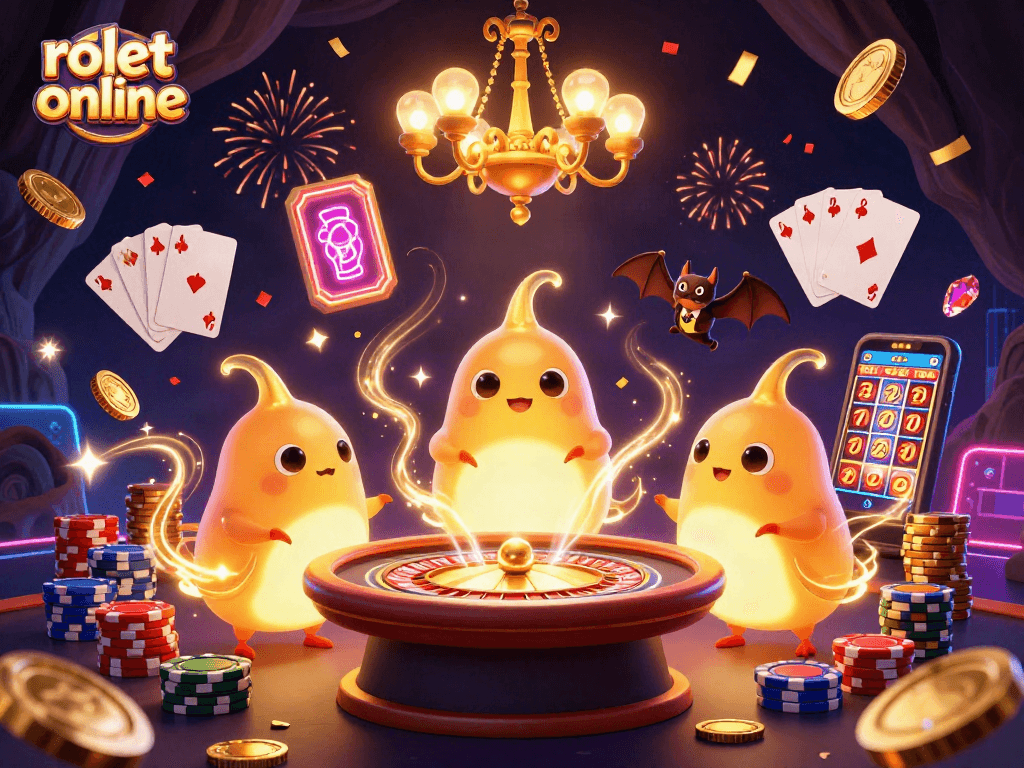 Experience excitement and fun at rolet online with vibrant glowworms illuminating a lively casino scene.
