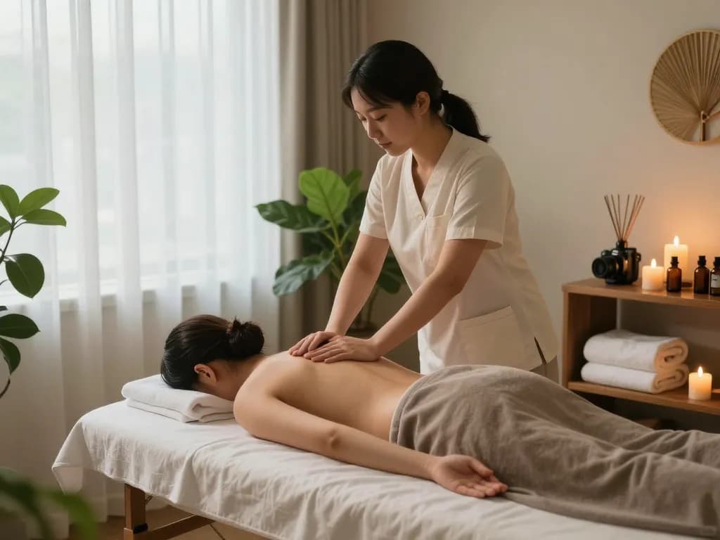 편안한 장식과 아늑한 조명이 있는 평화로운 스파 환경에서 전문 인계동마사지 치료.
