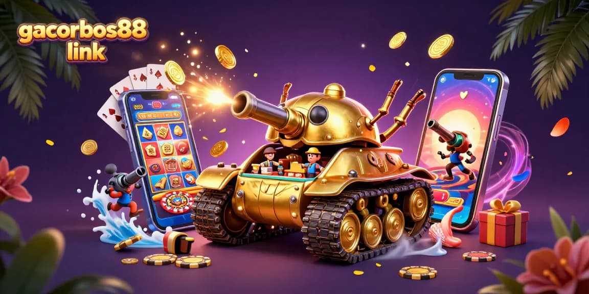 Engage with the thrilling gacorbos88 link in a vibrant casino-themed illustration featuring a golden beetle tank.