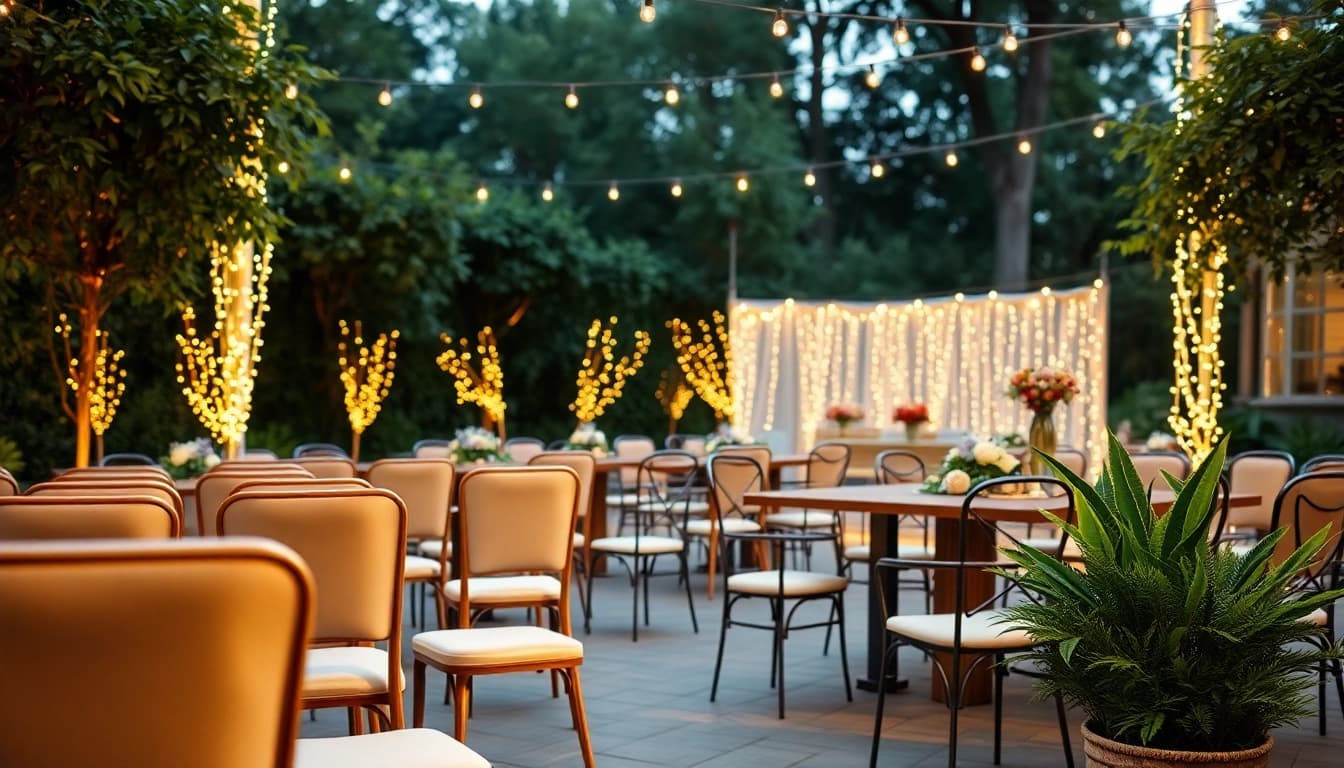 Stylish chair rentals showcased in an elegant outdoor event setting.