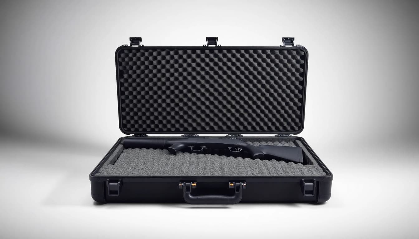 Discover custom foam for rifle case featuring organized compartments and a sleek design.