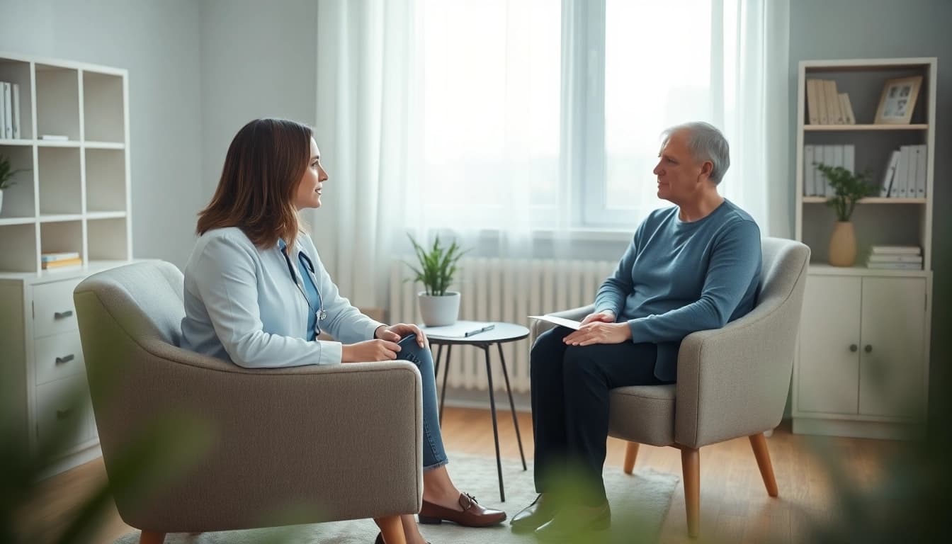 An engaging consultation highlighting anxiety symptoms in a therapeutic setting.