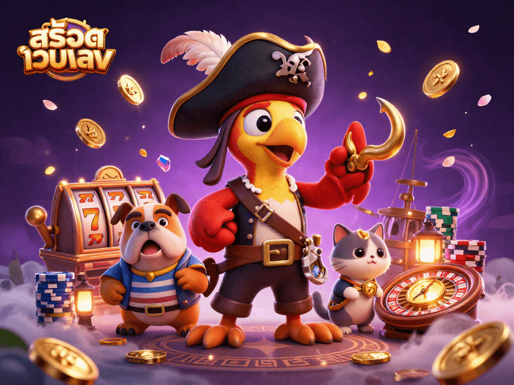 Engage with สล็อตเว็บตรง as the pirate captain directs the action in an exciting gambling scene.