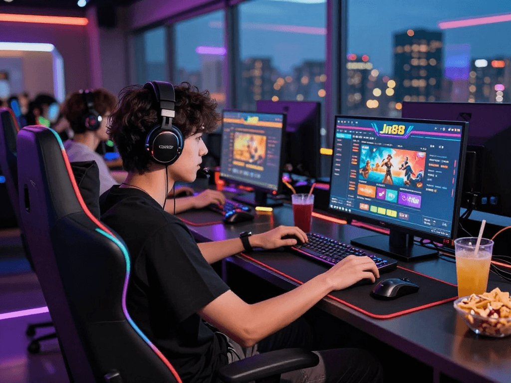 Trải nghiệm Đăng ký Jin88 tại sảnh game trực tuyến, không gian sống động với thiết bị hiện đại.