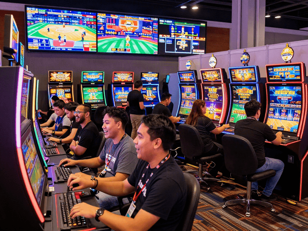 Engaged crowd at slot server luar negeri gaming convention showcasing vibrant machines and excitement.