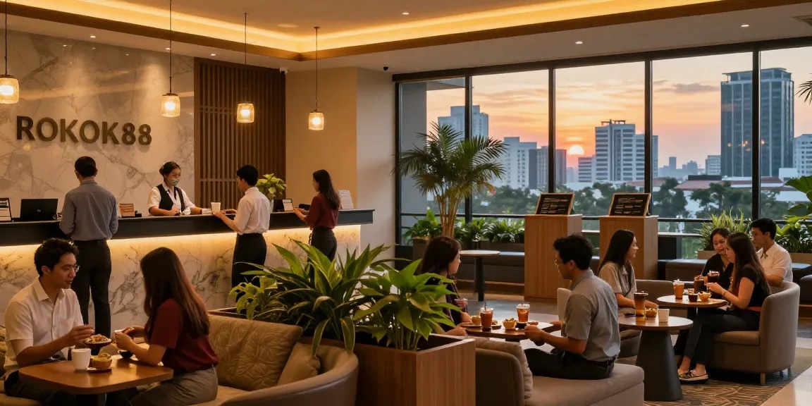 Experience the welcoming atmosphere at https://rokok88.io with cozy lobby scene.