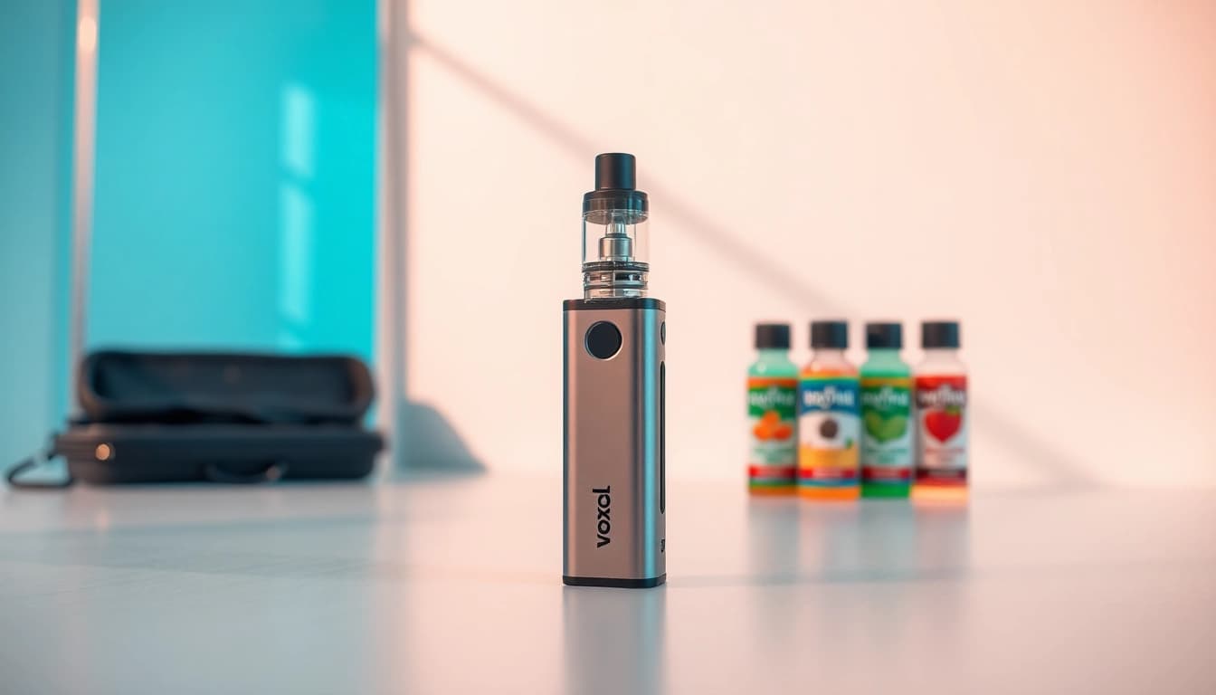 Vaporisieren mit vozol: Fokussiertes Gerät auf modernem Hintergrund in frischen Farben.
