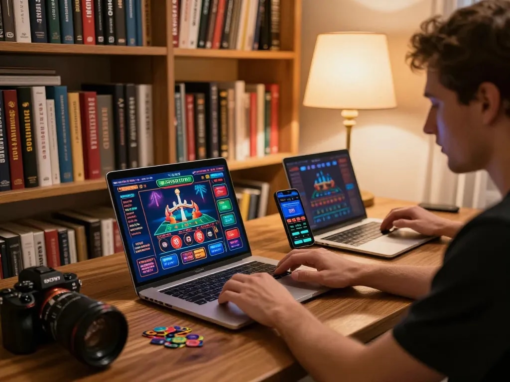 Engaging in top quality widgets on a laptop for online gambling, showcasing responsible gaming setup