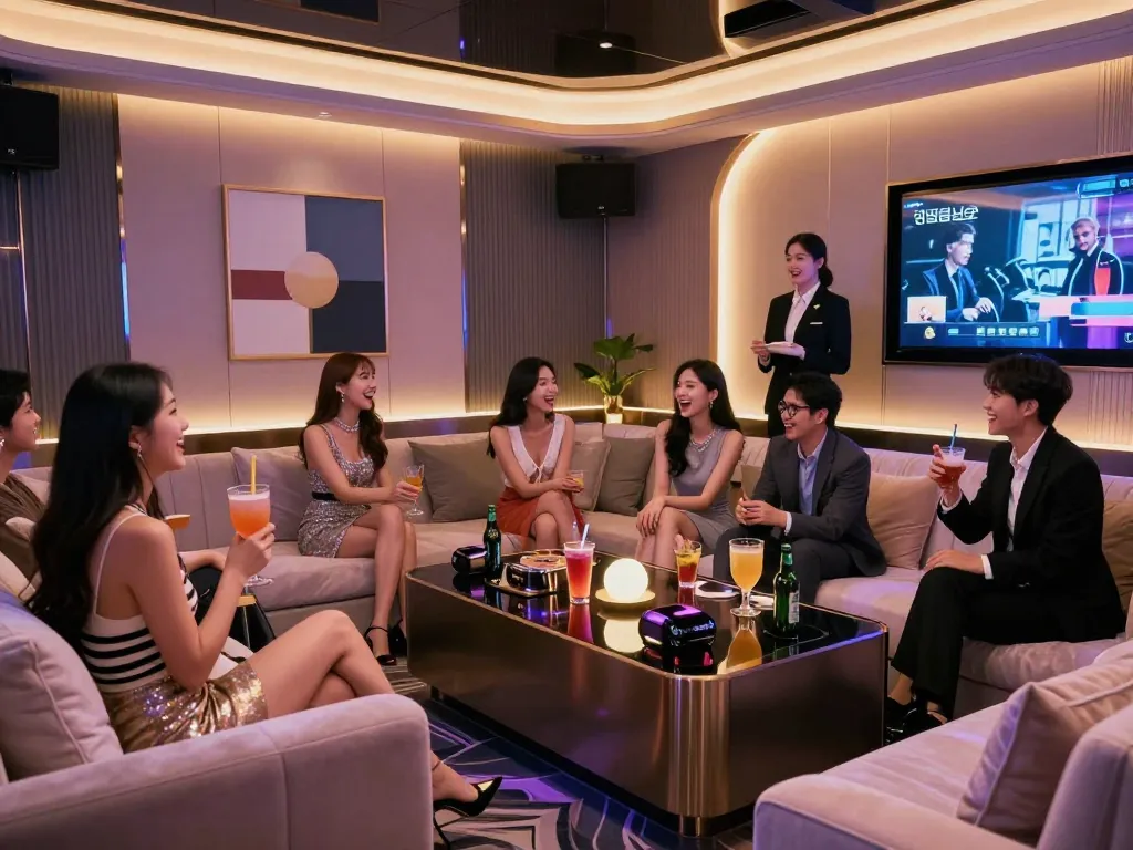 Experience 강남쩜오 in a glamorous nightlife setting featuring elegant patrons and luxurious ambiance.