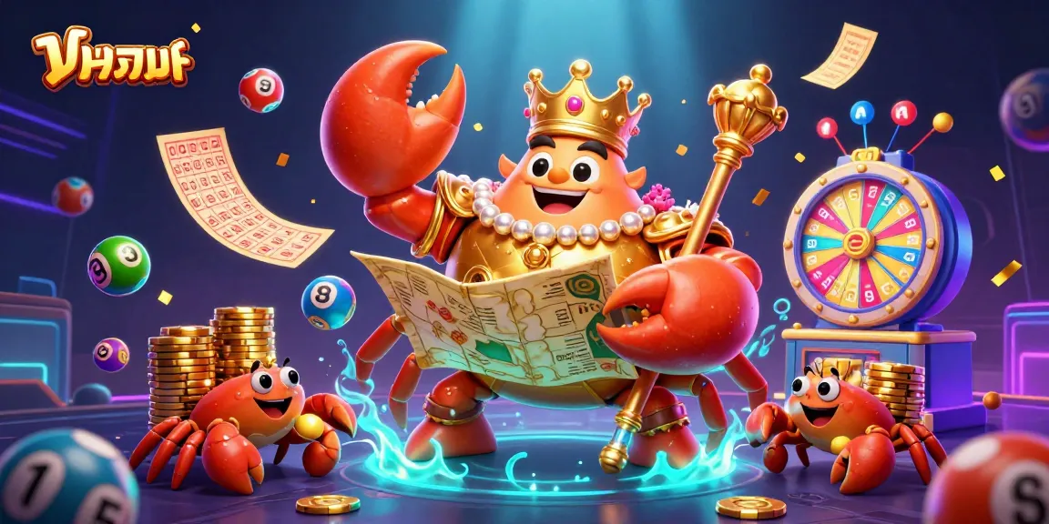Engage in แทงบอล with vibrant golden crab emperor illustration amidst lottery and betting excitement.