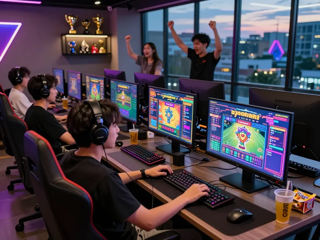 Suasana permainan yang menarik yang menampilkan gameplay slot gacor hari ini dengan pemain terlibat di setup permainan modern.