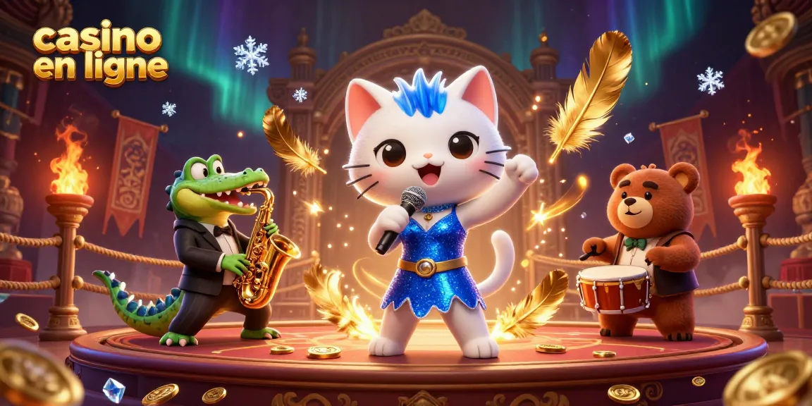 Accueil sur casino en ligne animé avec chat chanteur, crocodile et ours