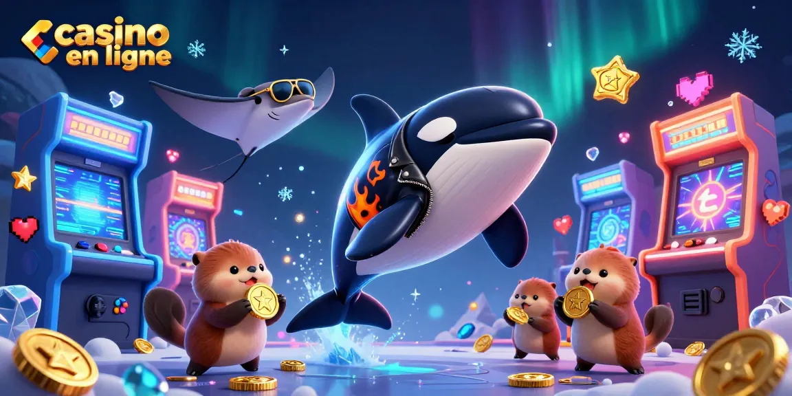 Plongée dans le monde du casino en ligne avec une scène animée mettant en valeur une baleine orca et des otaries.