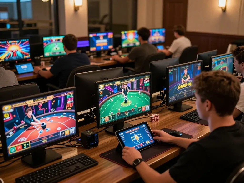 Engage with live casino games at cm88-bet, featuring players on tablets immersed in online betting.
