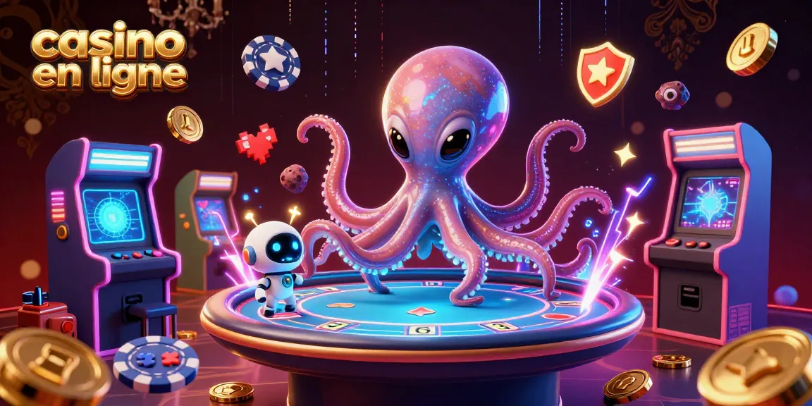 Poker en ligne dans un monde futuriste avec un octopode et un robot, ambiance casino en ligne