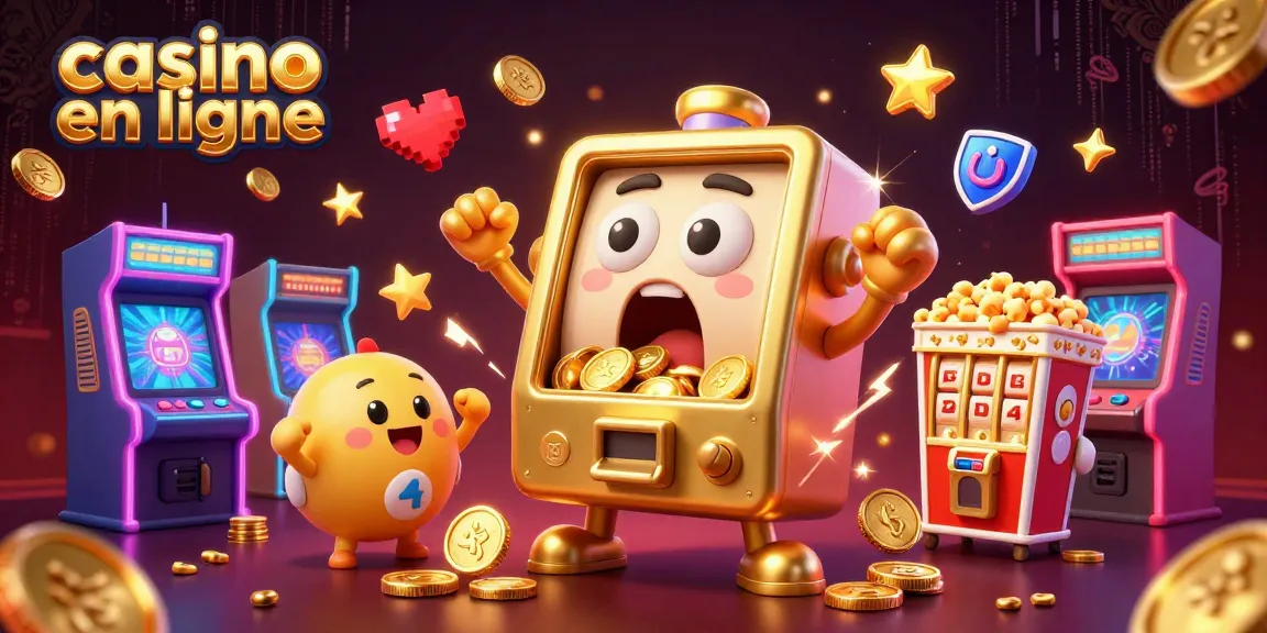 Le casino en ligne offre des machines à sous animées célébrant un jackpot avec des pièces dorées.
