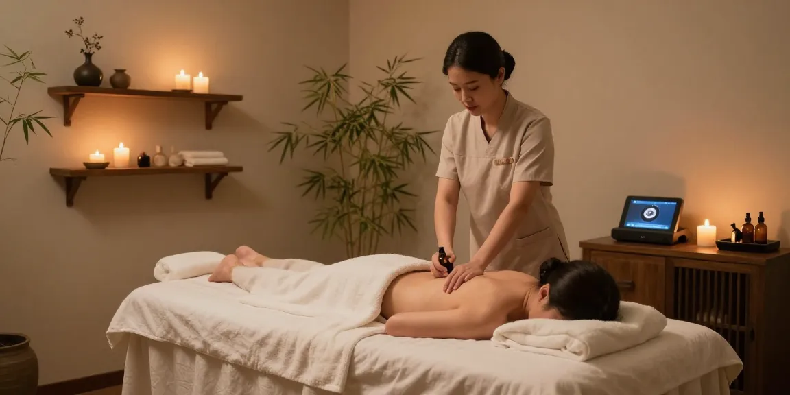 Relaxing massage room ambiance featuring Swedish treatment setup from https://www.makangs.com/region/국내/서울-/마사지-스웨디시, with aromatic candles and calming decor.