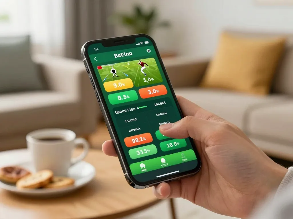 siti scommesse senza documenti displayed on a smartphone app, highlighting live sports betting excitement in a cozy home setting.