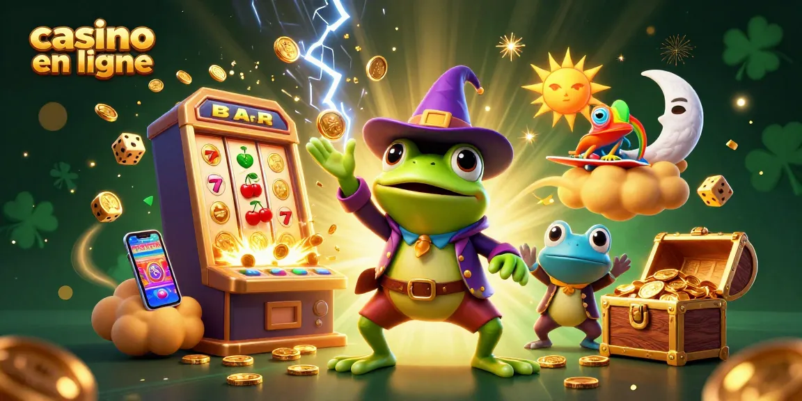 Plongez dans l'univers du casino en ligne avec une scène magique de pièces d'or et de jeux colorés.