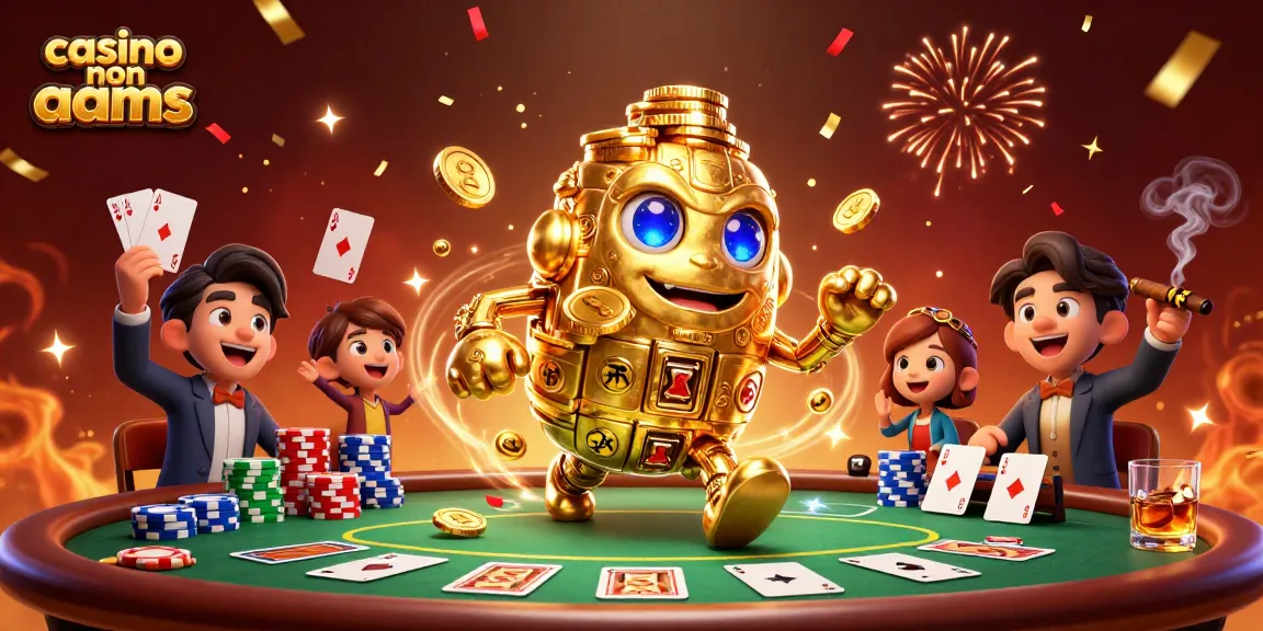 Giocando in un casino non AAMS con un golem d'oro e un tavolo da poker affollato di gettoni.
