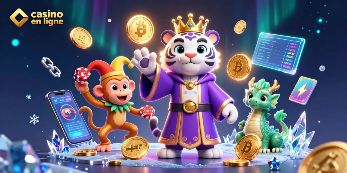 Illustration captivante de casino en ligne avec un tigre blanc et un singe jonglant
