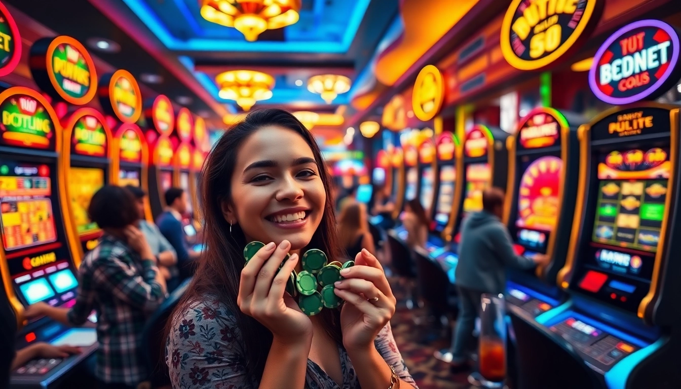 Bermain di kasino bbni4d dengan penuh semangat di tengah mesin slot yang berwarna-warni