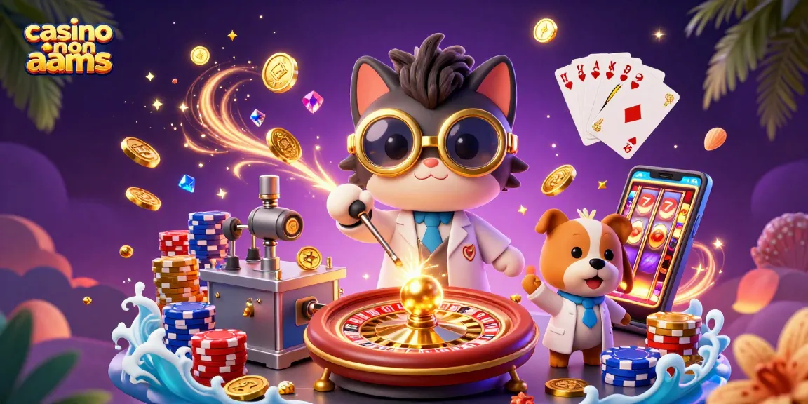 Riscopri i casinò non AAMS con un'illustrazione 3D vibrante e dettagliata di giochi e premi.
