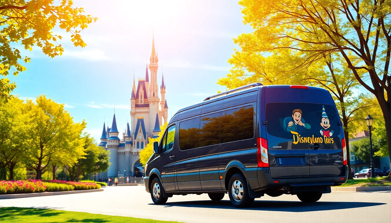 Family shuttle on a Beauvais Airport to Disney Transfer with Disney Castle backdrop.