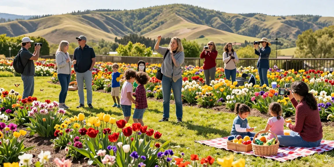 Visitors enjoying the vibrant flowers at https://www.thecapayvalleygardentour.com during the spring season.