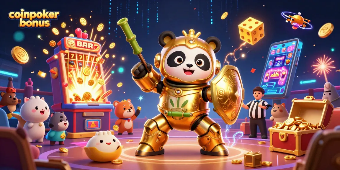 Profitez du bonus CoinPoker dans une scène de jeu animée avec des éléments de casino dynamique.