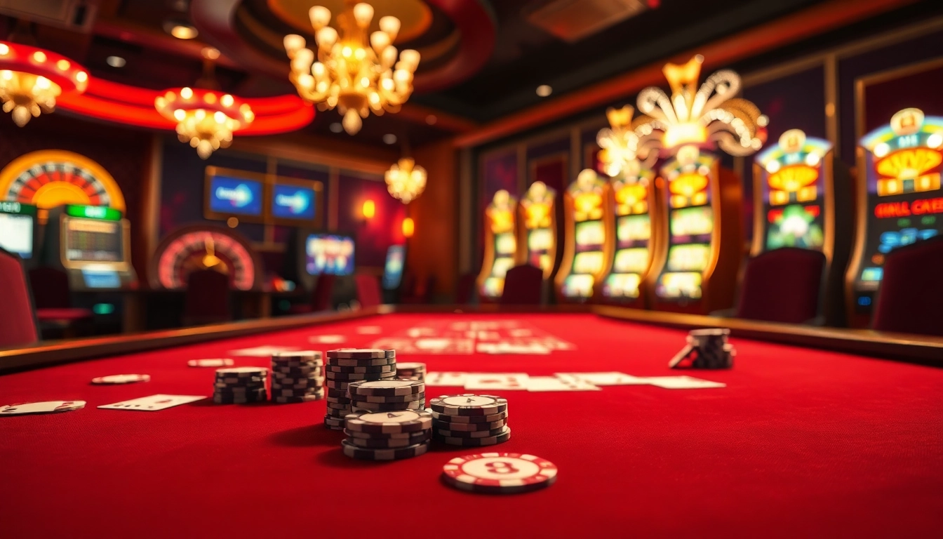 Experience the thrill of kpi4d gaming with vibrant casino elements like roulette and poker.