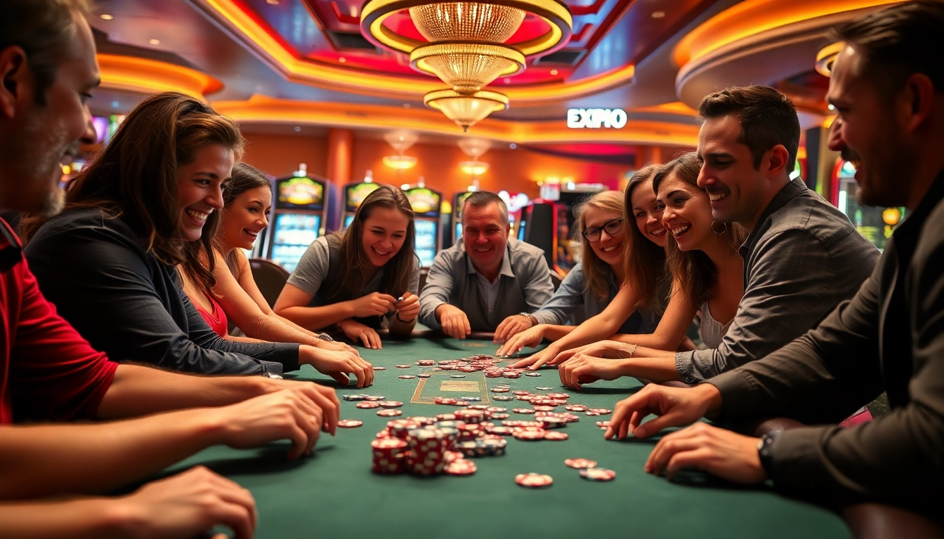 bbni4d dalam suasana kasino dengan pemain poker yang antusias dan pencahayaan yang cerah.