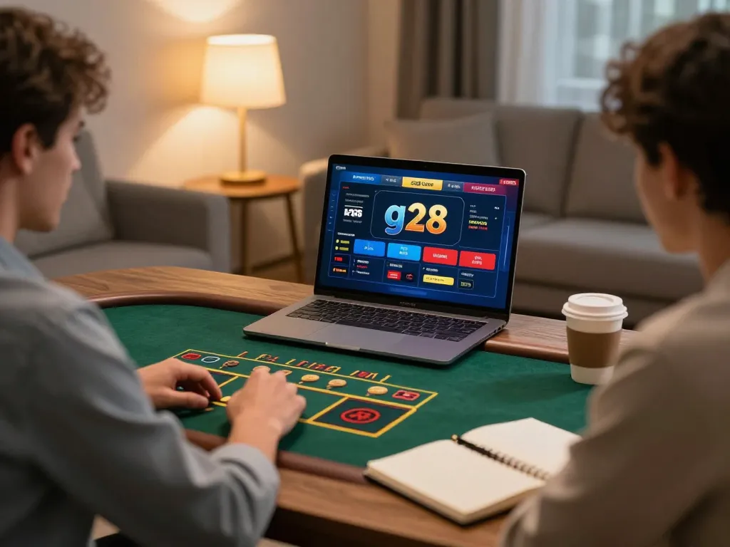 Player enjoying a live dealer game on g28 com with a cozy home setup, showcasing online gambling.