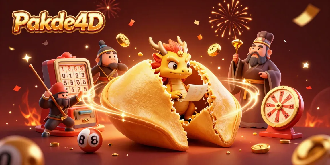 Pakde4D lottery scene featuring a wise dragon, golden fortune cookie, and vibrant prize elements