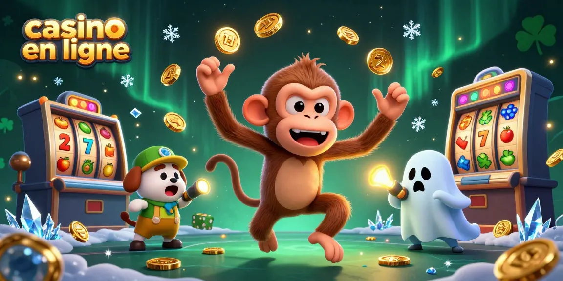 Jouez au casino en ligne avec un singe joueur et un chiot détective dans une scène dynamique.