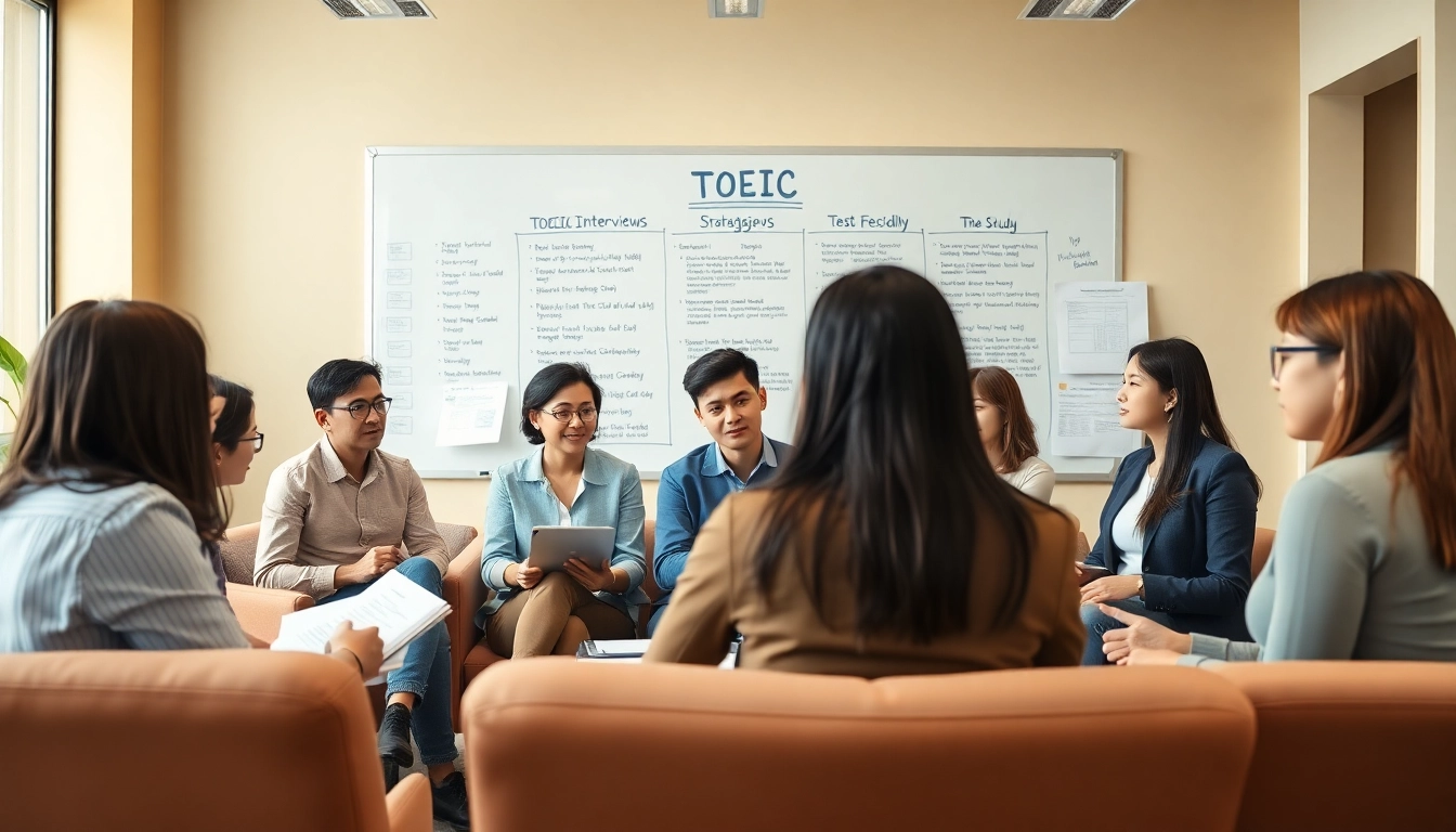 Identify TOEIC test takers for hire showcasing collaborative study sessions in a modern office.