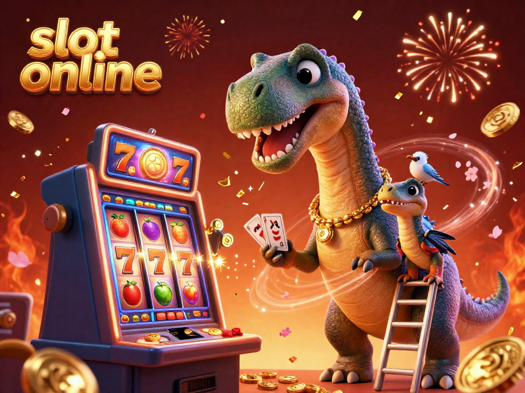 Engage with the vibrant slot online experience featuring a brontosaurus and a clever raptor amidst dynamic gaming elements.