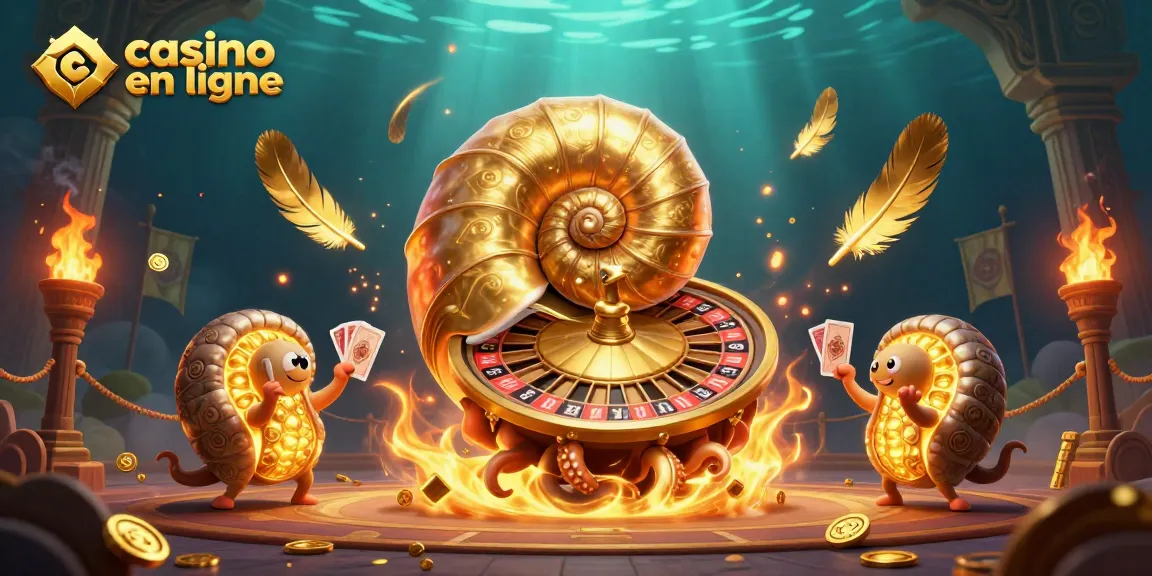 Découvrez un casino en ligne vibrant avec un nautilus géant et l'animation des jeux de cartes.