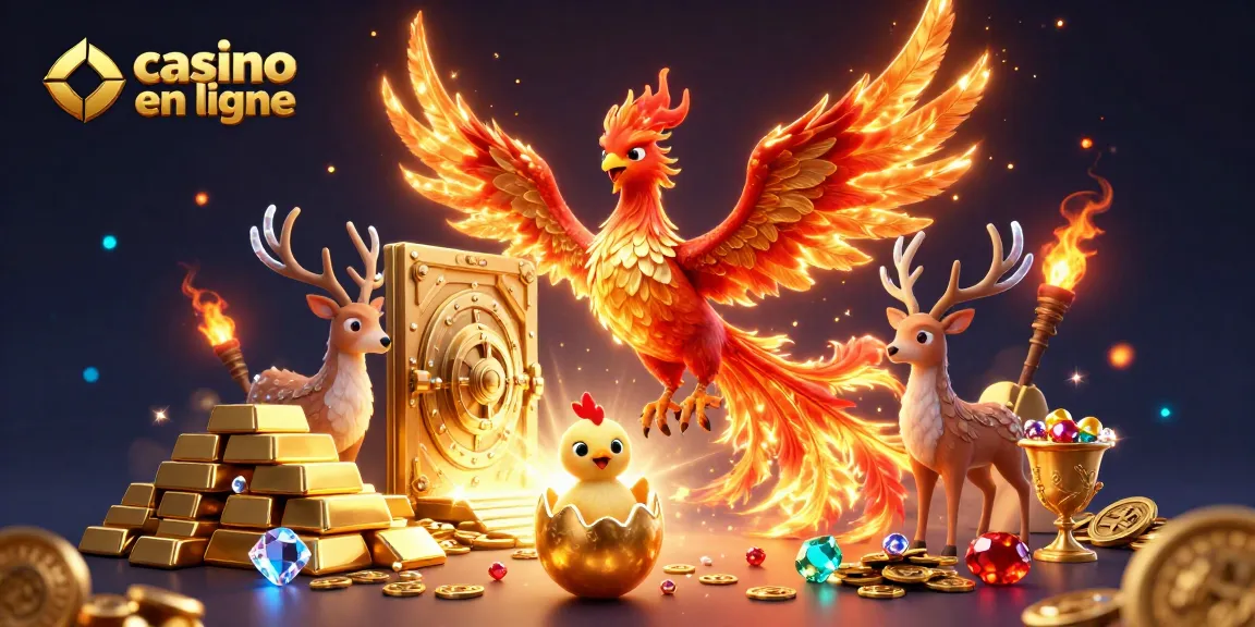 Profitez de l'excitation d'un casino en ligne avec un phoenix de feu et des trésors scintillants.