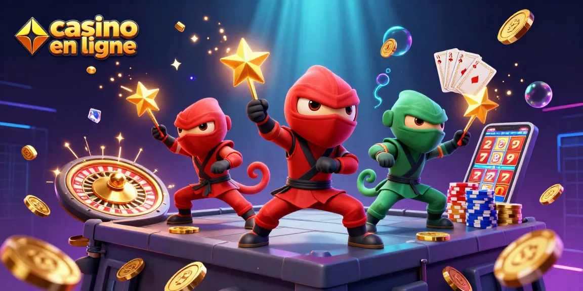 Jouez à un casino en ligne avec une équipe de caméléons ninjas au sommet illustré dynamiquement.