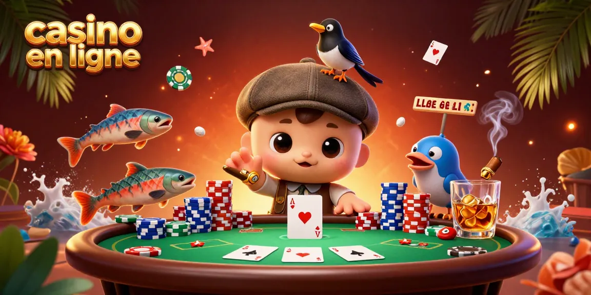 Découvrez une scène animée de casino en ligne avec Nessie et des éléments de poker.
