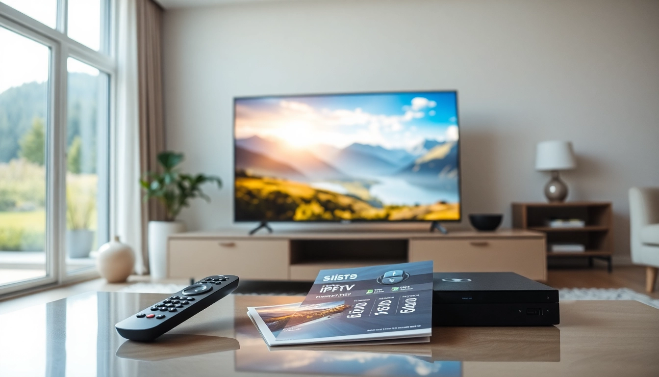Watch IPTV Suisse live streams on a modern TV setup showcasing stunning Swiss landscapes.